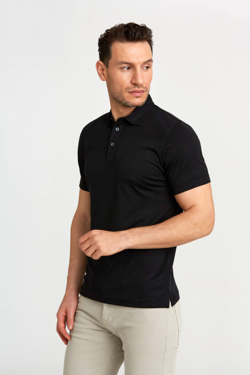 Merserize Pike Polo Yaka Siyah Erkek T-Shirt - 4