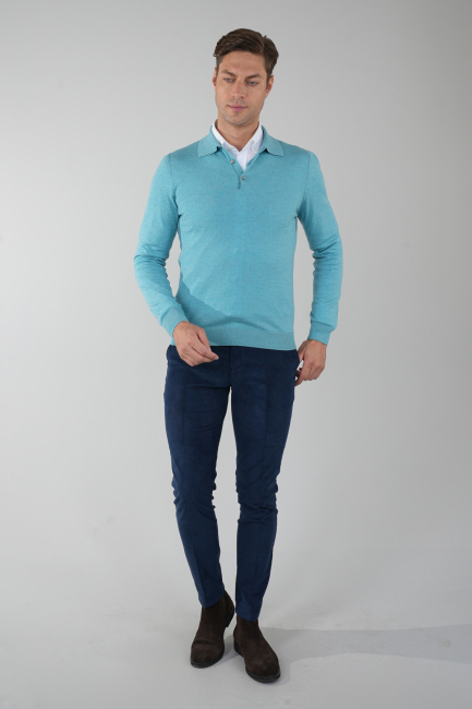 Mint Düğmeli Polo Yaka Erkek Yün Triko - 5