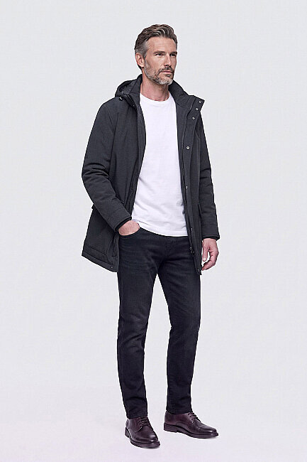 Siyah Casual Kapüşonlu Mont - 5
