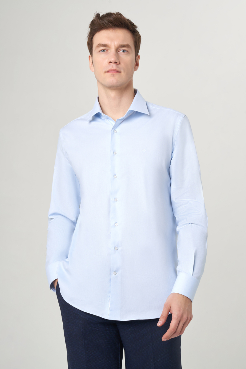 Modern Fit Açık Mavi Klasik C Yaka Erkek Gömlek - 4