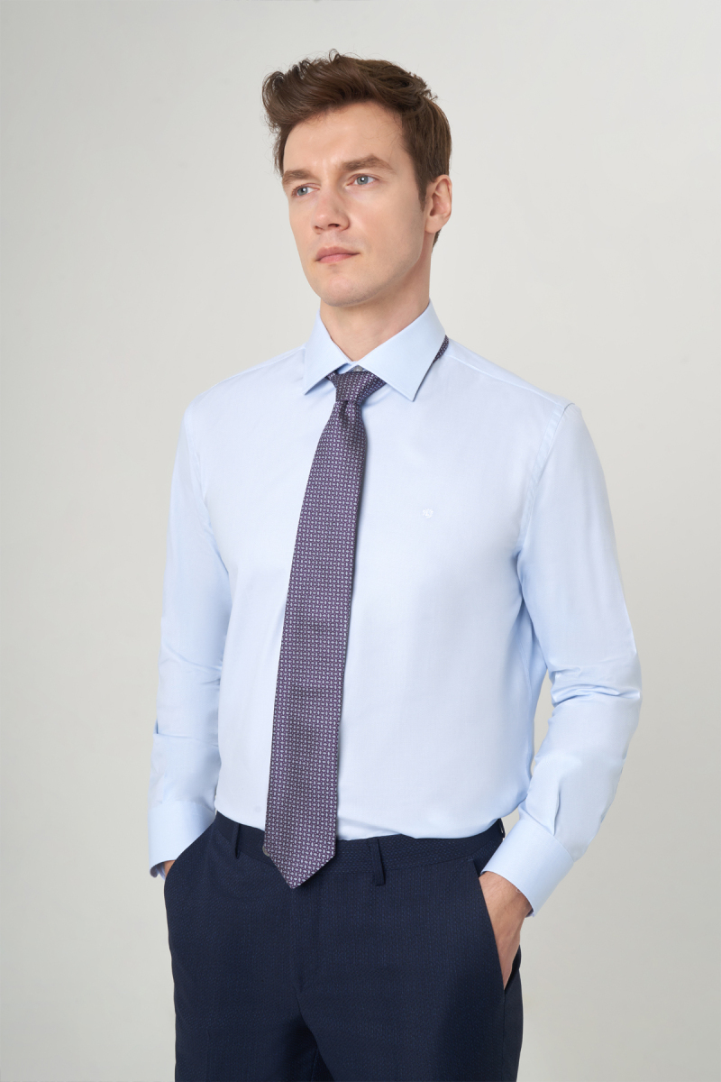 Modern Fit Açık Mavi Klasik C Yaka Erkek Gömlek - 1