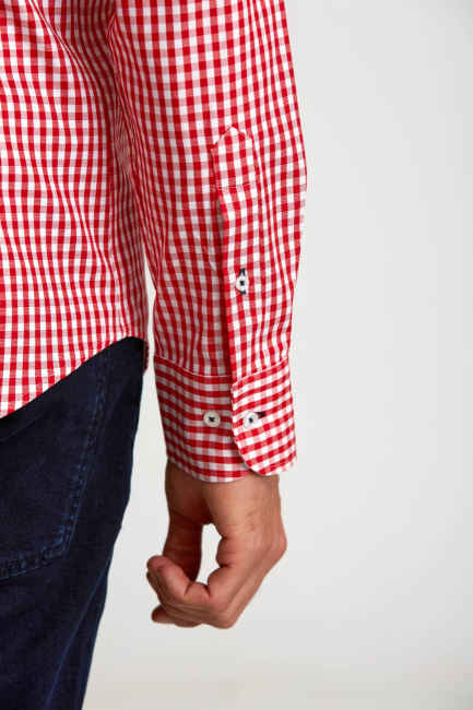 Modern Fit Gizli Düğme Yakalı Kırmızı Spor Erkek Gömlek - 3