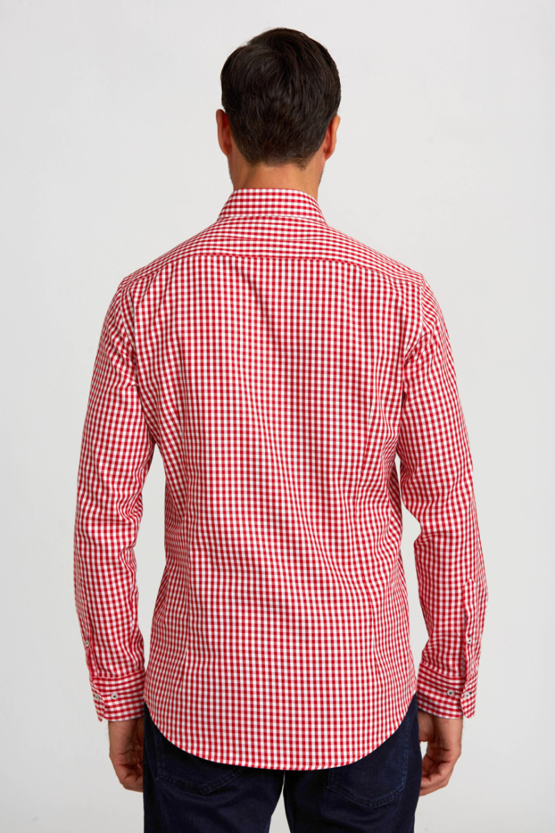 Modern Fit Gizli Düğme Yakalı Kırmızı Spor Erkek Gömlek - 2