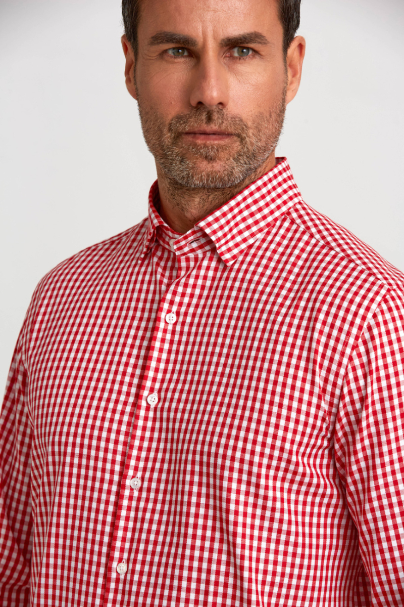 Modern Fit Gizli Düğme Yakalı Kırmızı Spor Erkek Gömlek - 4