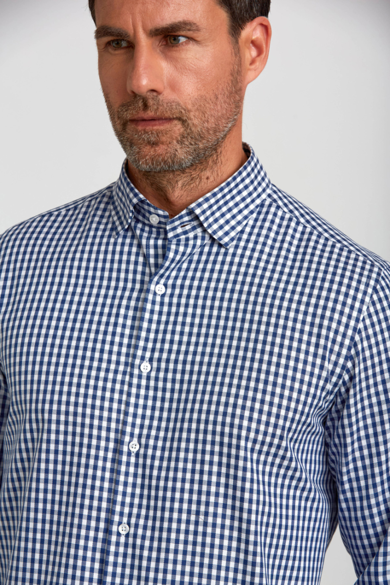 Modern Fit Gizli Düğme Yakalı Lacivert Spor Erkek Gömlek - 4