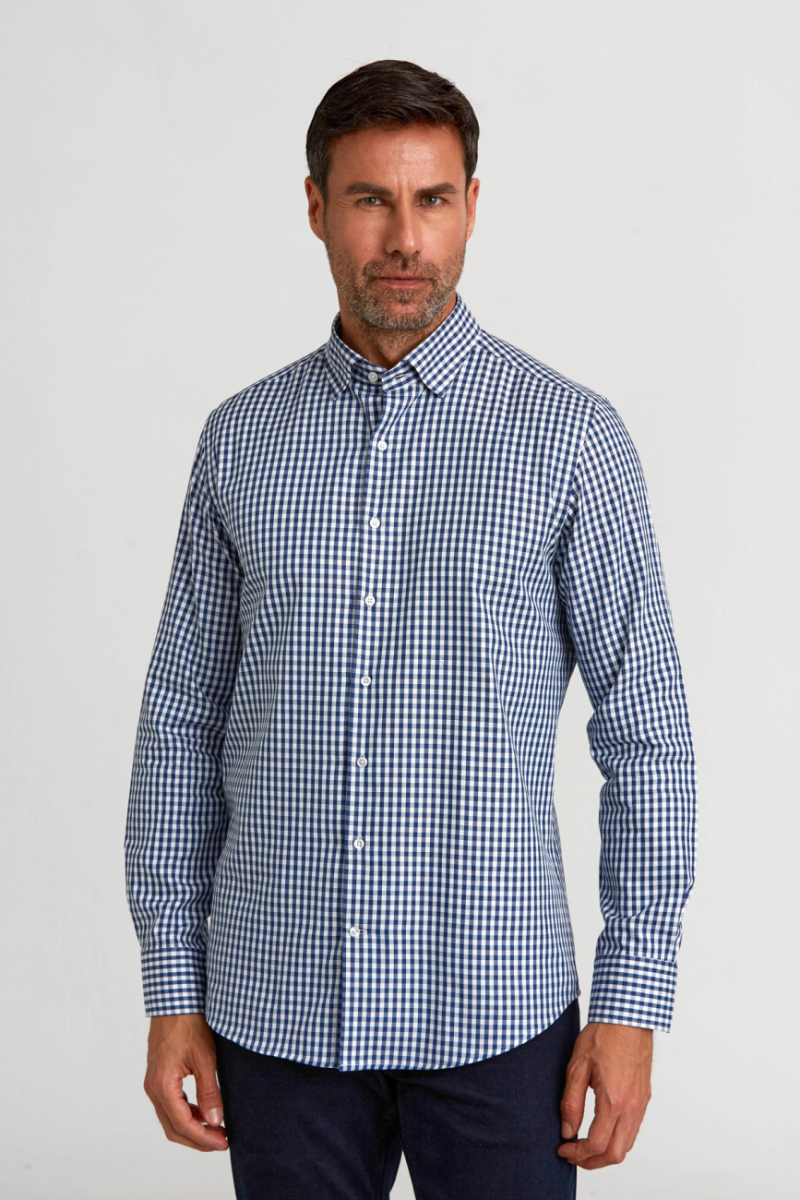 Modern Fit Gizli Düğme Yakalı Lacivert Spor Erkek Gömlek - 1