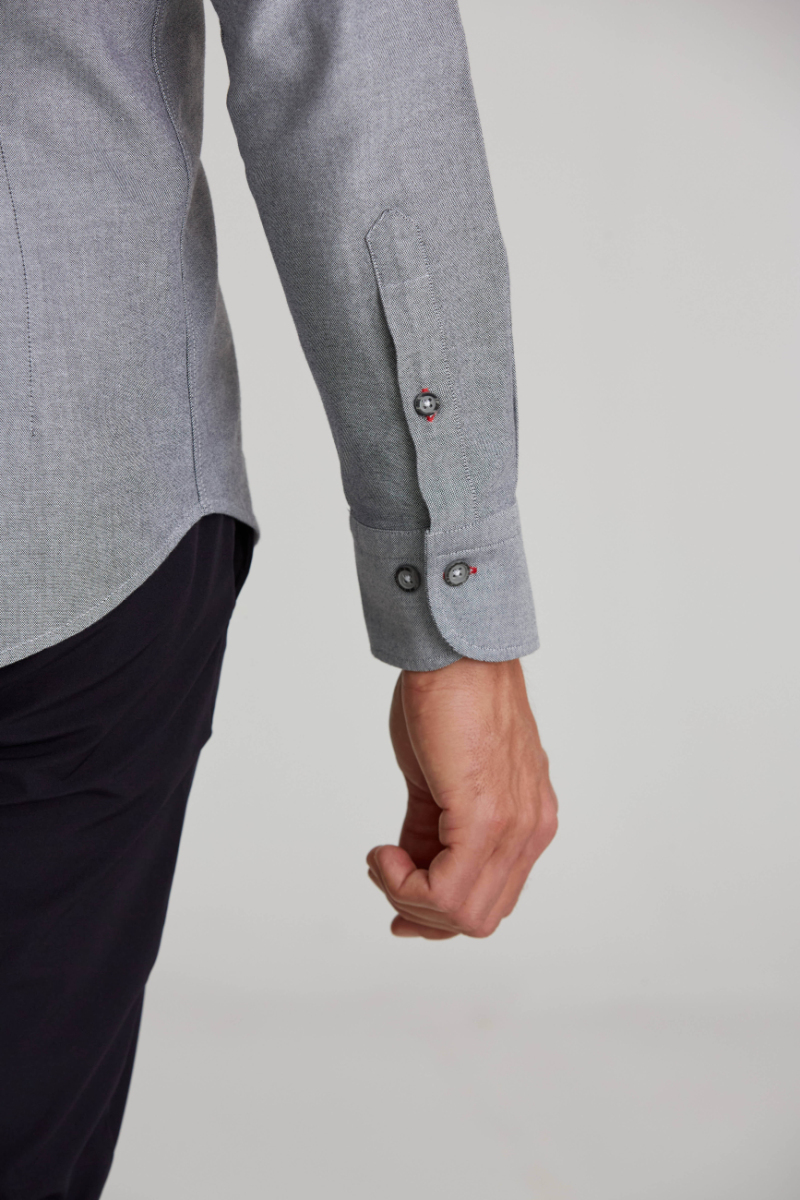 Modern Fit Gizli Düğmeli Gri Spor Erkek Gömlek - 3