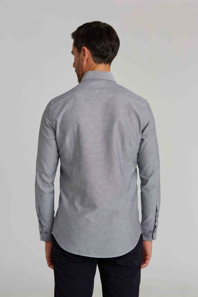 Modern Fit Gizli Düğmeli Gri Spor Erkek Gömlek - 2