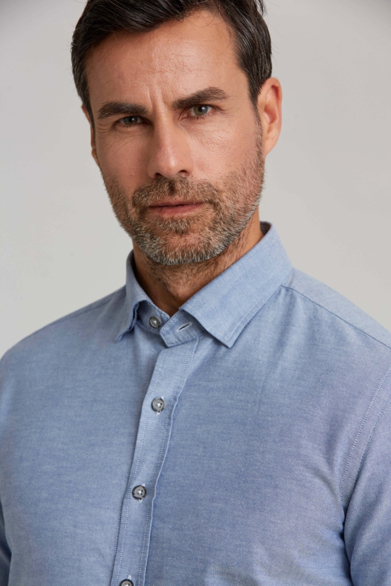 Modern Fit Gizli Düğmeli Lacivert Spor Erkek Gömlek - 3