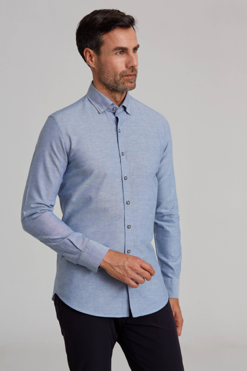 Modern Fit Gizli Düğmeli Lacivert Spor Erkek Gömlek - 1