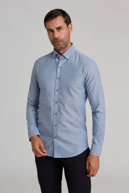Modern Fit Gizli Düğmeli Lacivert Spor Erkek Gömlek - 4