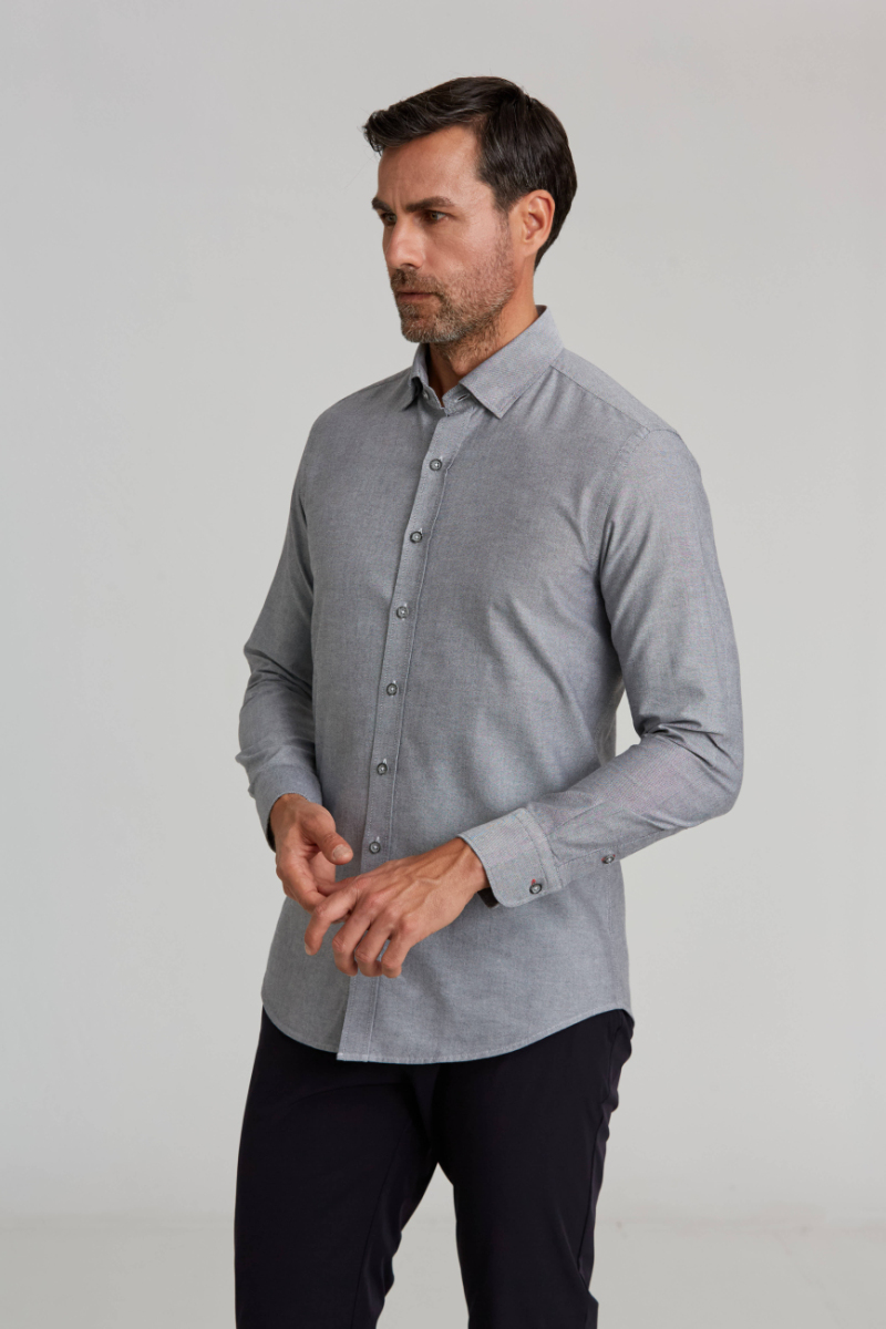 Modern Fit Gizli Düğmeli Siyah Spor Erkek Gömlek - 1