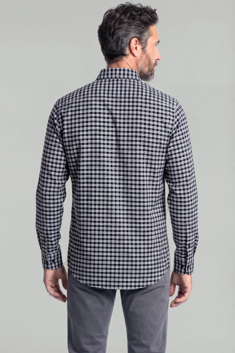 Modern Fit İtalyan Yaka Düğmeli Ekose Kışlık Pamuk Lacivert Erkek Gömlek - 2