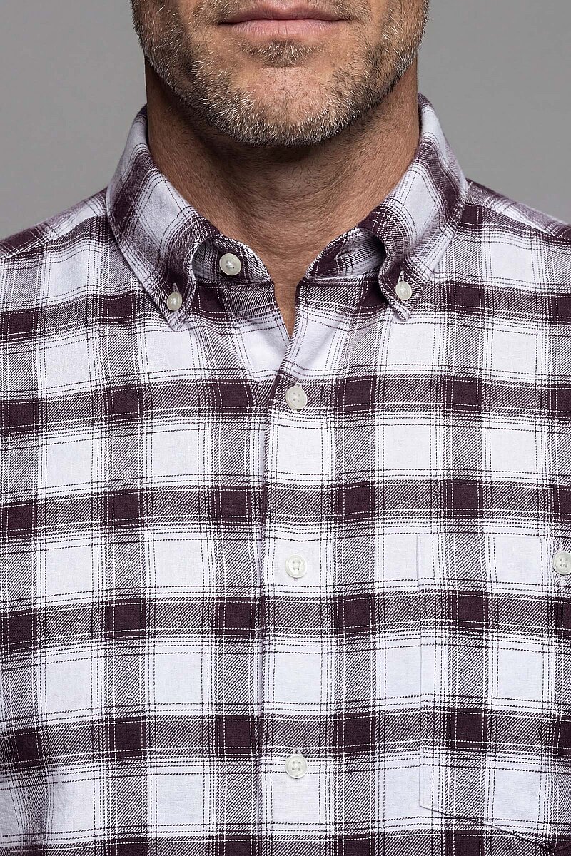 Modern Fit İtalyan Yaka Tek Cep Düğmeli Ekose Kışlık Pamuk Bordo Erkek Gömlek - 3