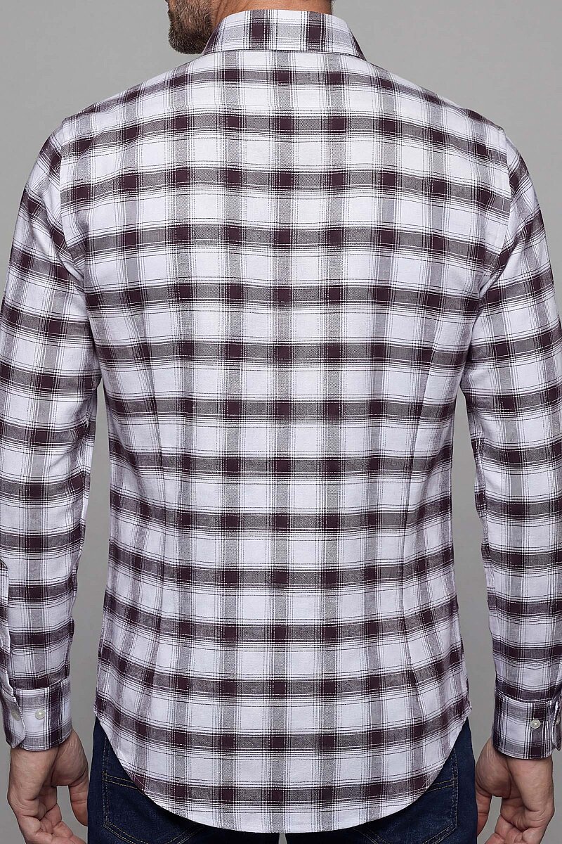 Modern Fit İtalyan Yaka Tek Cep Düğmeli Ekose Kışlık Pamuk Bordo Erkek Gömlek - 2