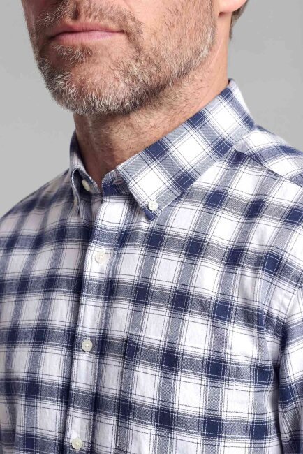 Modern Fit İtalyan Yaka Tek Cep Düğmeli Ekose Kışlık Pamuk Lacivert Erkek Gömlek - 3