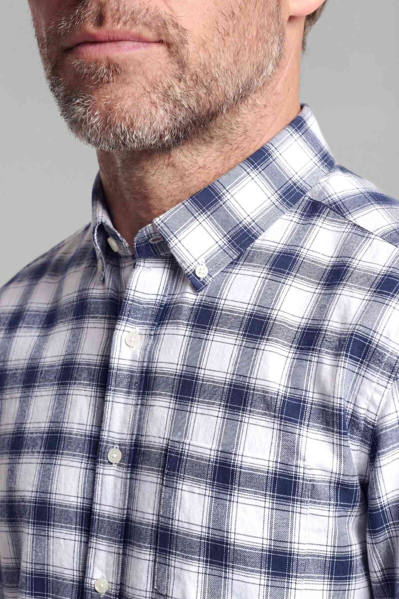 Modern Fit İtalyan Yaka Tek Cep Düğmeli Ekose Kışlık Pamuk Lacivert Erkek Gömlek - 3