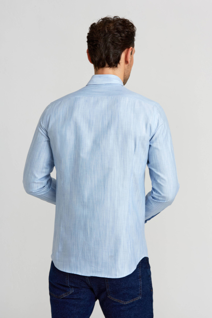Modern Fit Klasik Dik Yaka Mavi Erkek Gömlek - 2