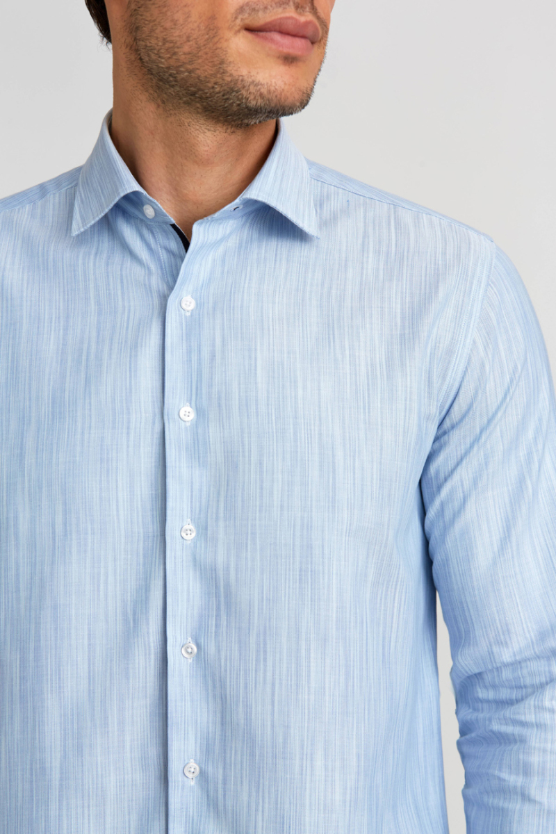 Modern Fit Klasik Dik Yaka Mavi Erkek Gömlek - 4