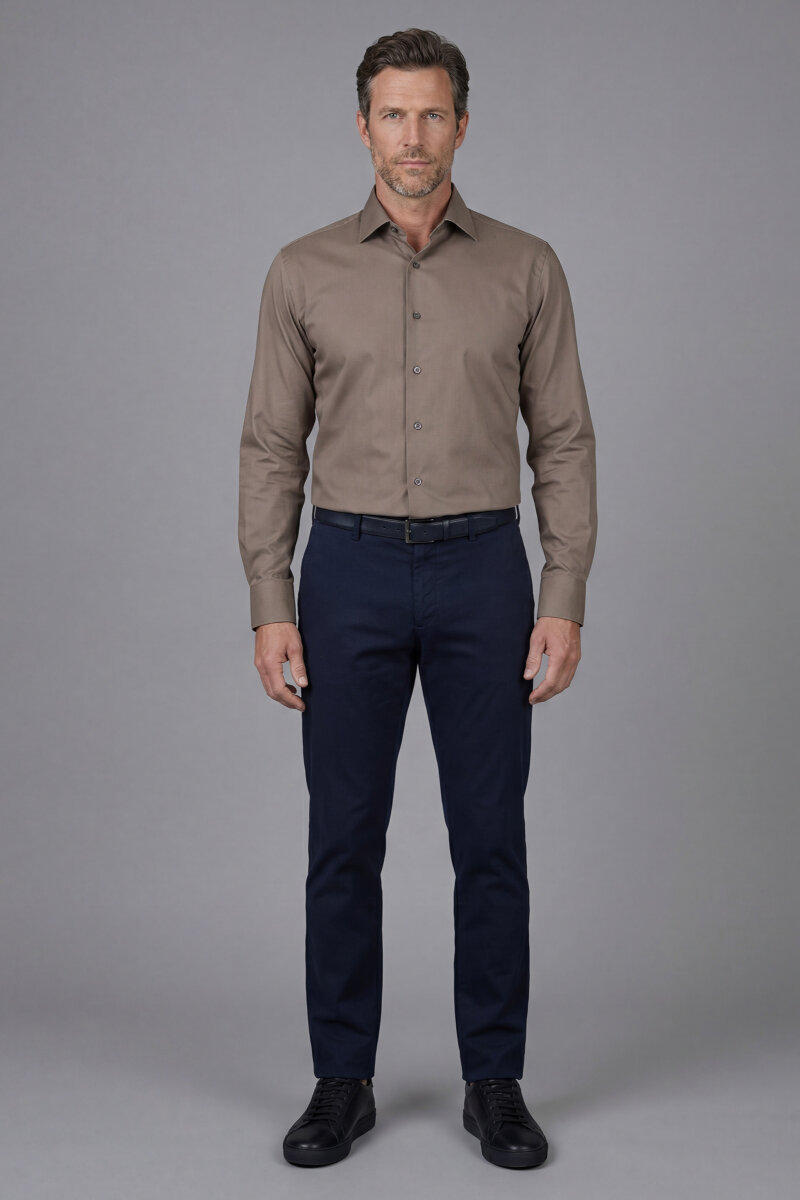 Modern Fit Klasik Yaka Açık Kahve Cepsiz Erkek Gömlek - 4