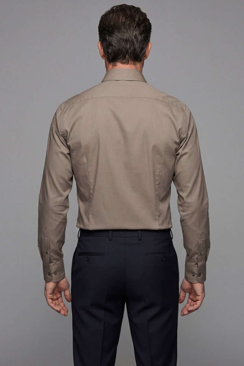 Modern Fit Klasik Yaka Açık Kahve Cepsiz Erkek Gömlek - 2