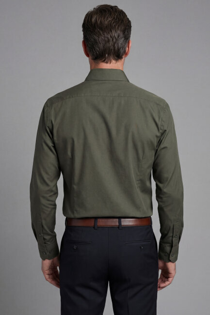 Modern Fit Klasik Yaka Haki Cepsiz Erkek Gömlek - 2