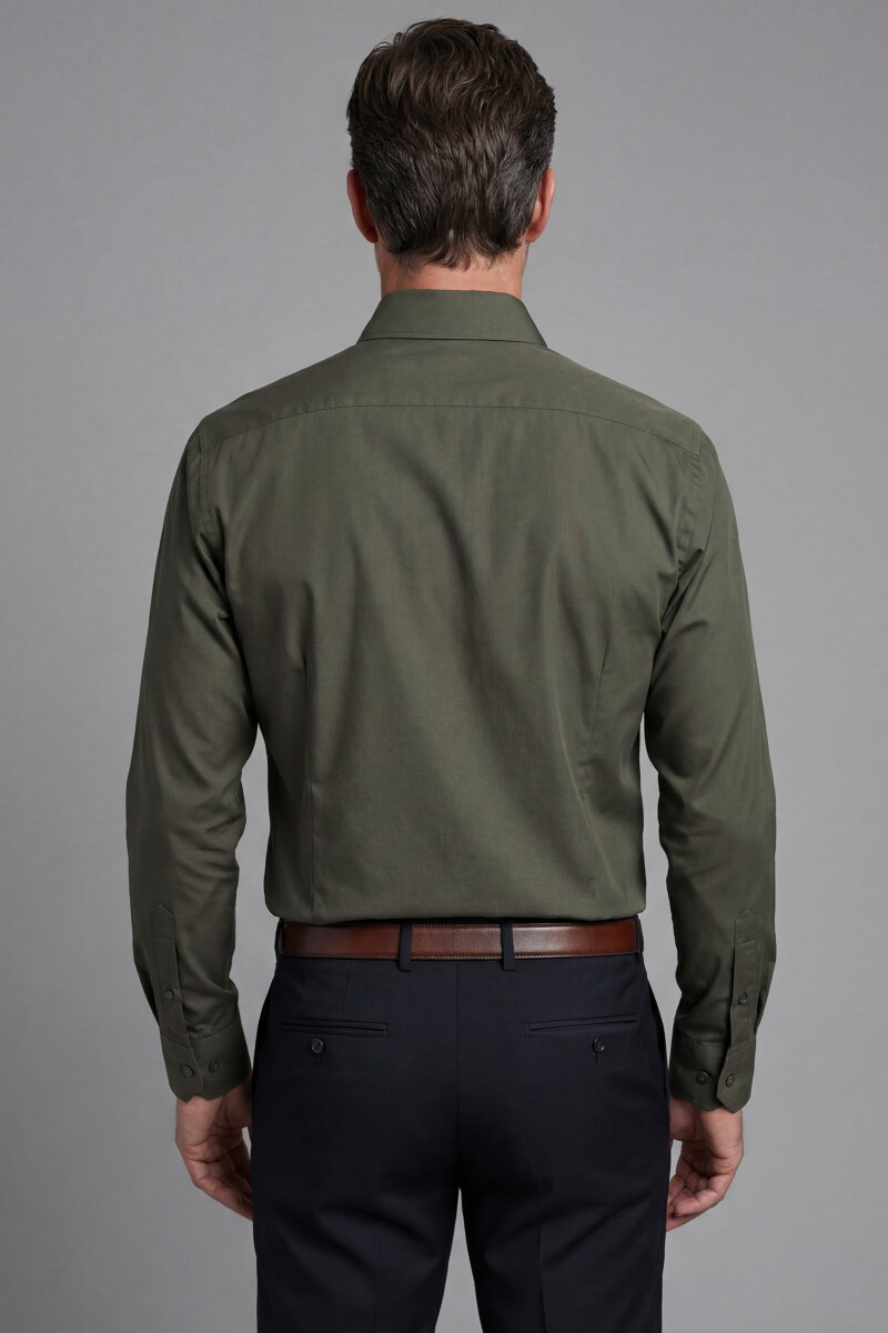 Modern Fit Klasik Yaka Haki Cepsiz Erkek Gömlek - 2