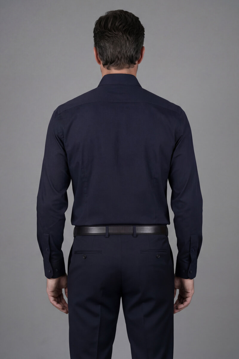 Modern Fit Klasik Yaka Lacivert Cepsiz Erkek Gömlek (1)