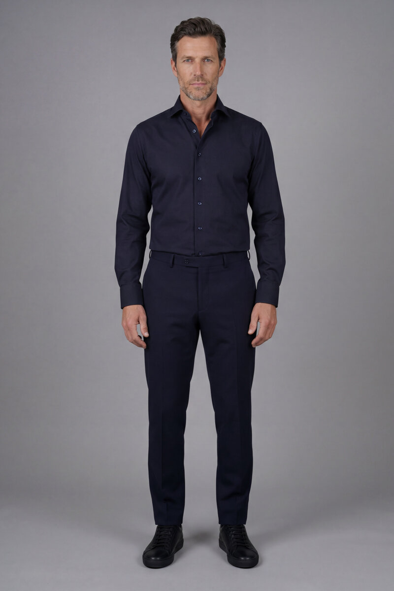 Modern Fit Klasik Yaka Lacivert Cepsiz Erkek Gömlek - 4