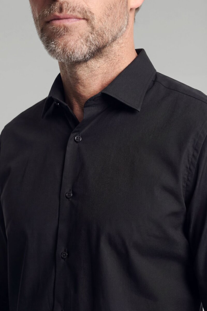 Modern Fit Klasik Yaka Siyah Cepsiz Erkek Gömlek - 3