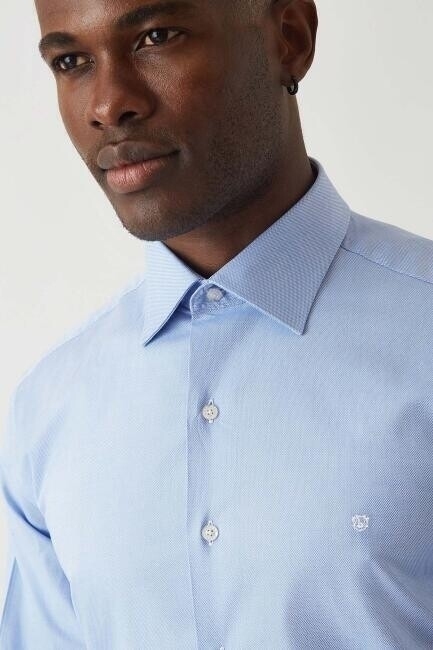 Modern Fit Koyu Mavi Klasik C Yaka Erkek Gömlek - 3