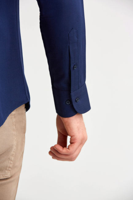 Modern Fit Navy Blue Men's Shirt - 3