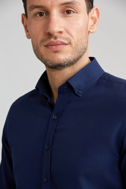 Modern Fit Navy Blue Men's Shirt - 4