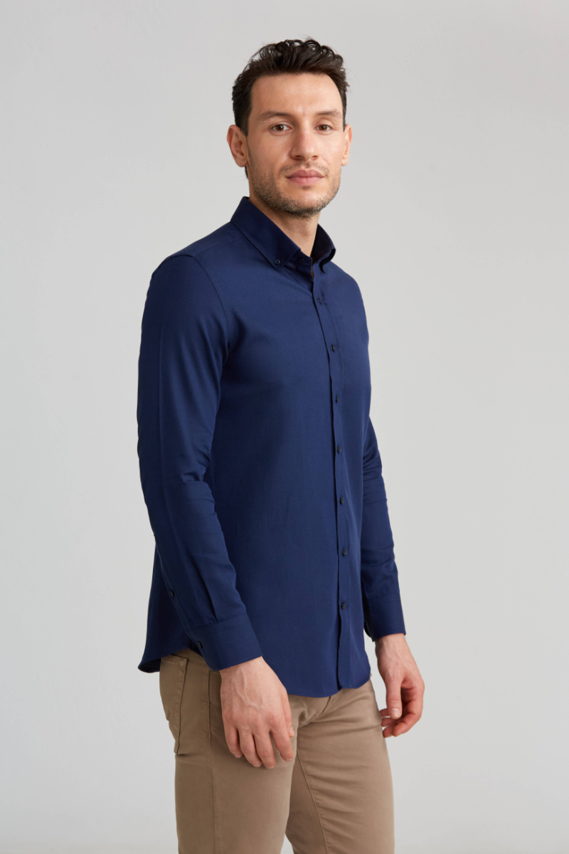 Modern Fit Navy Blue Men's Shirt - 5