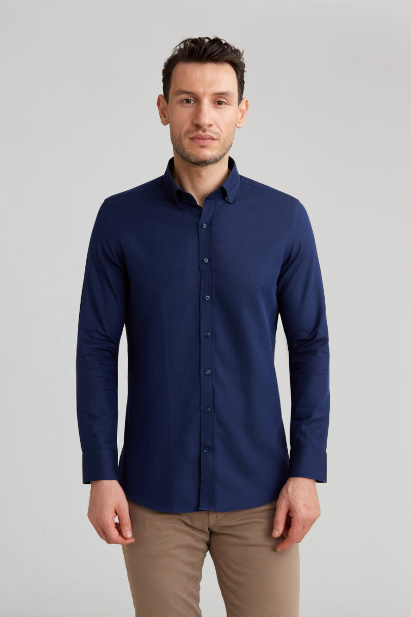 Modern Fit Navy Blue Men's Shirt - 1