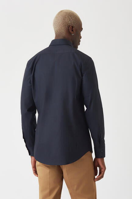 Modern Fit Lacivert Basic Klasik Erkek Gömlek - 2