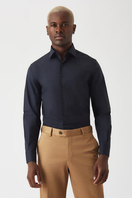 Modern Fit Lacivert Basic Klasik Erkek Gömlek 