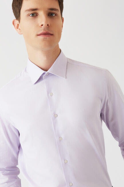 Modern Fit Lila Klasik C Yaka Erkek Gömlek - 3