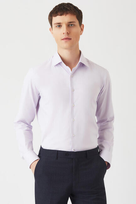 Modern Fit Lila Klasik C Yaka Erkek Gömlek 