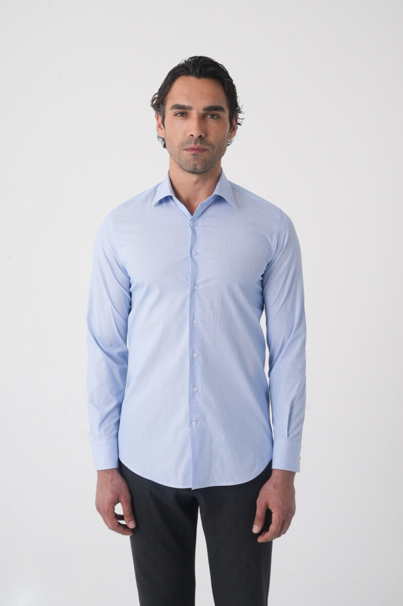 Modern Fit Pamuk Mavi Erkek Gömlek - 1