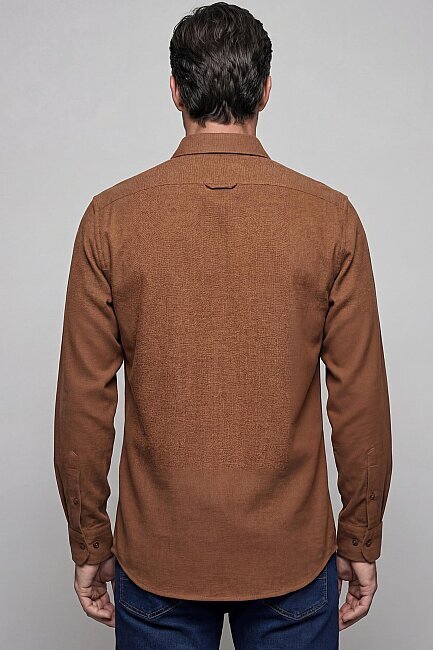 Modern Fit Paşa Yaka Çift Cepli Flanel Hardal Erkek Gömlek - 2