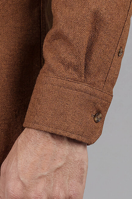 Modern Fit Paşa Yaka Çift Cepli Flanel Hardal Erkek Gömlek - 4