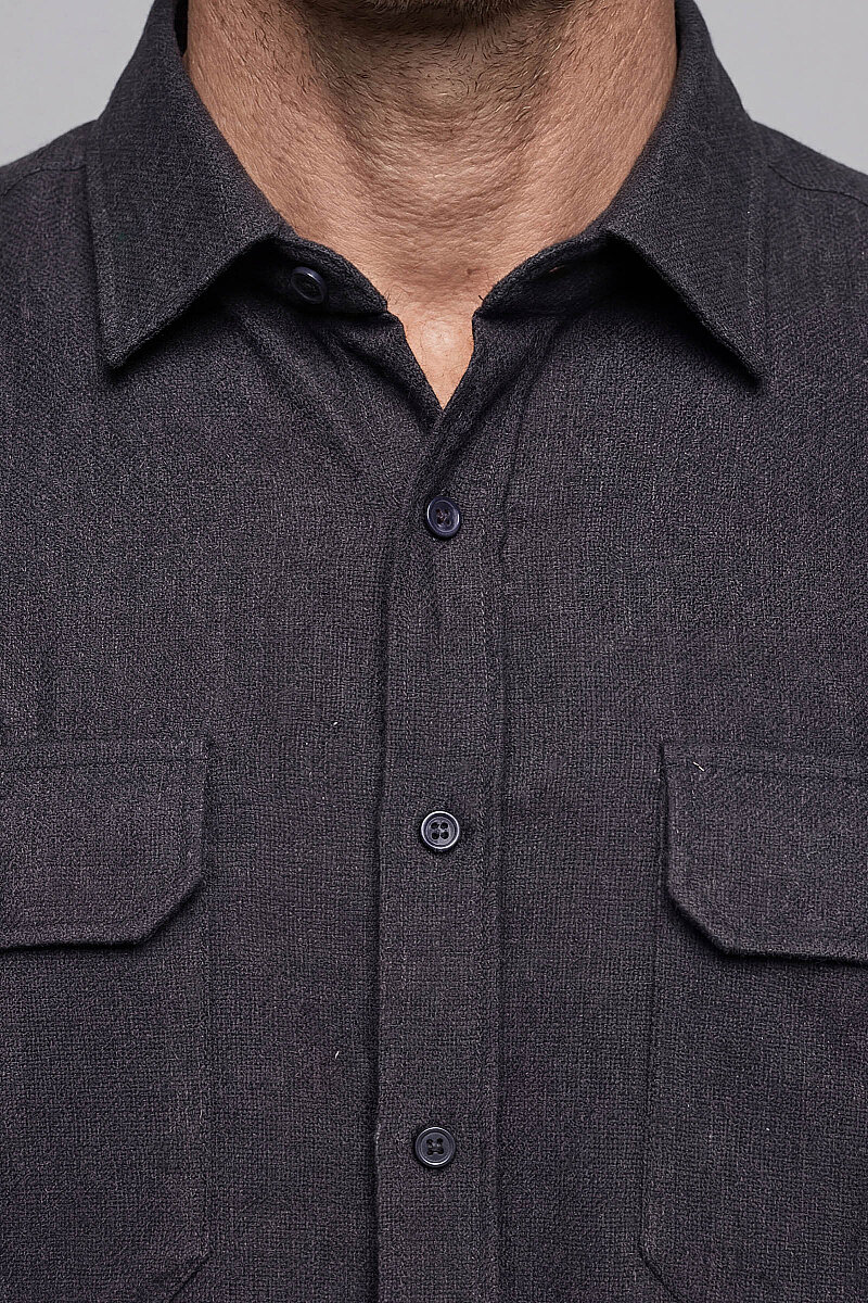 Modern Fit Paşa Yaka Çift Cepli Flanel Kahve Erkek Gömlek - 3