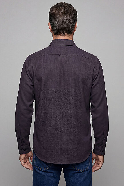 Modern Fit Paşa Yaka Çift Cepli Flanel Kahve Erkek Gömlek - 2