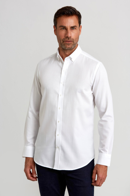 Modern Fit Pasha Collar White Sport Men's Shirt