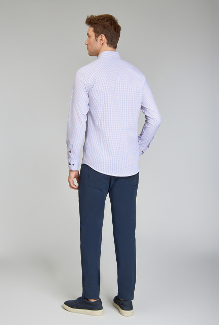 Modern Fit Paşa Yaka Düğmeli Bordo Spor Erkek Gömlek - 3