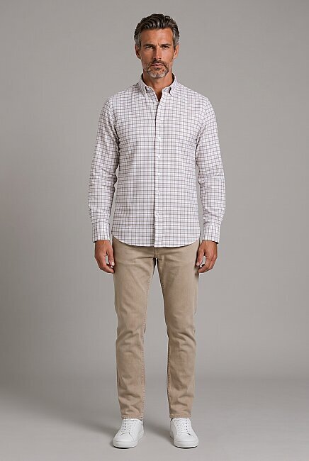 Beige Modern Fit Cotton Düğmeli Shawl Collar Ekoseli Shirt (4)