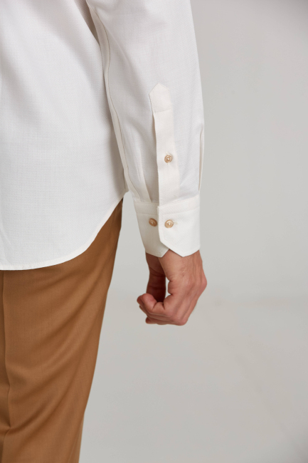 Modern Fit Paşa Yaka Düğmeli Ekru Spor Erkek Gömlek - 3