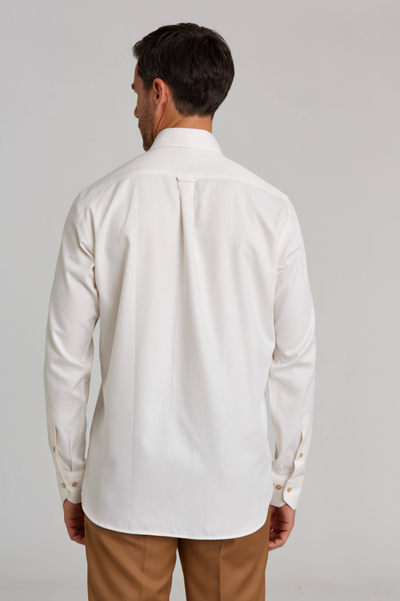 Modern Fit Paşa Yaka Düğmeli Ekru Spor Erkek Gömlek - 2