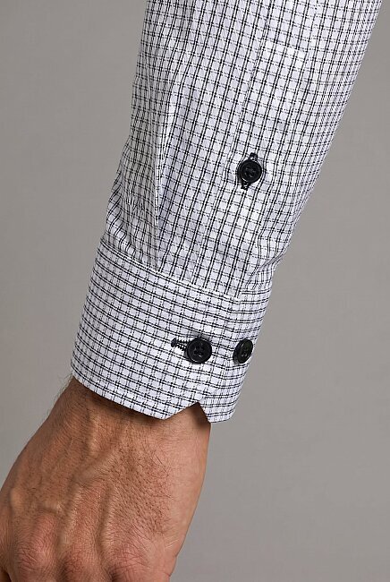 Siyah Modern Fit Pamuk Düğmeli Paşa Yaka Küçük Armür Kare Gömlek - 4